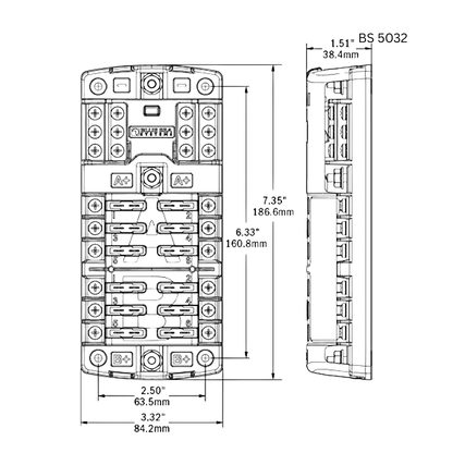 Blue Sea Systems BS 5032 Sicherungskasten 12-fach (Split-Bus / Geteilter Pluspol)
