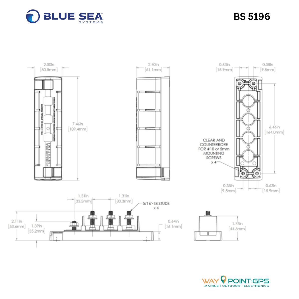Blue Sea Systems BS5196 Fuse Block MRBF 3 Stromkreise 1 Einspeisung